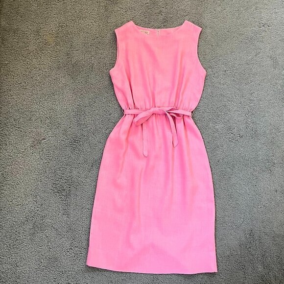 100% Linen Woven in Ireland  Arthur Original - Barbie Pink Sheath Dress w/belt - Picture 1 of 8